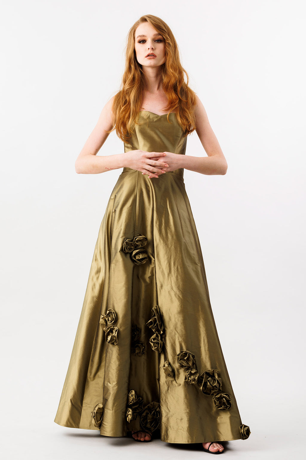 Royal Symphony Bronze Silk Taffeta Corseted Strapless Gown with Full Skirt