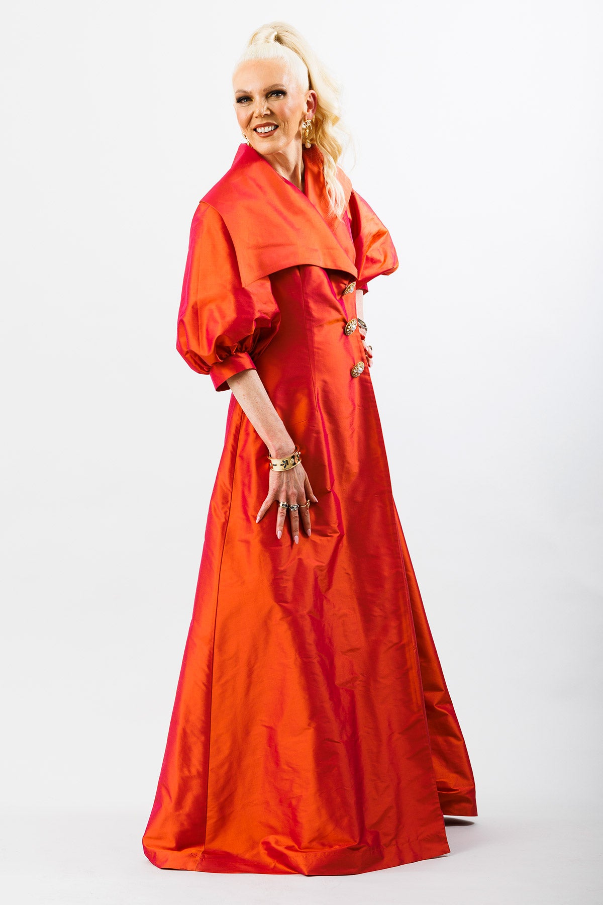 It’s Dior Darling Burnt Orange Silk Taffeta Double-Breasted Coat Dress