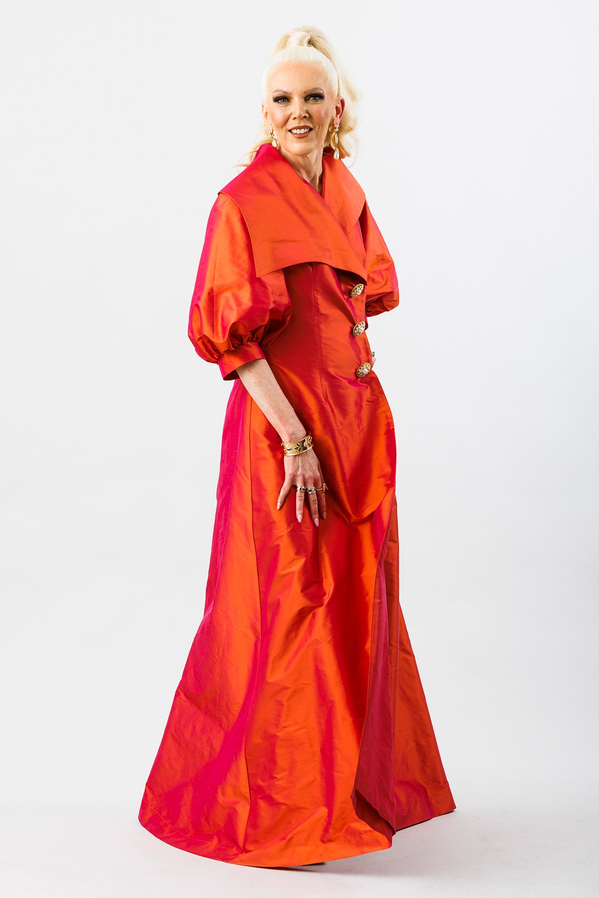 It’s Dior Darling Burnt Orange Silk Taffeta Double-Breasted Coat Dress