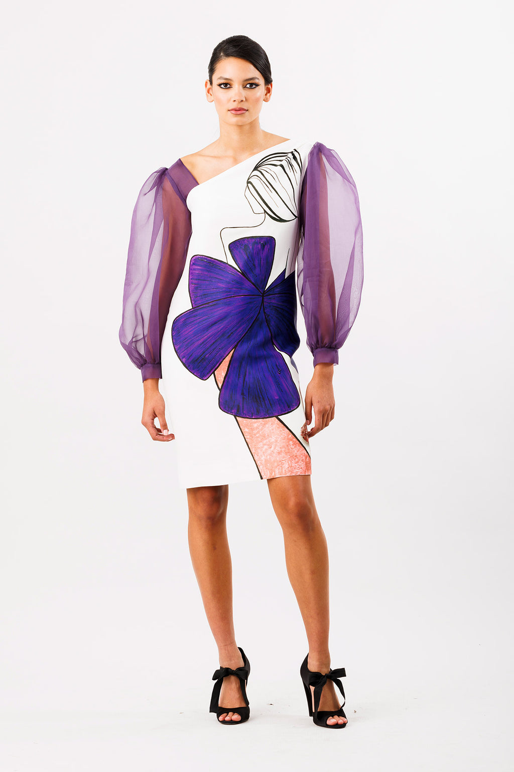 Botanical Bows Silk Bamboo Art Print Shift Dress