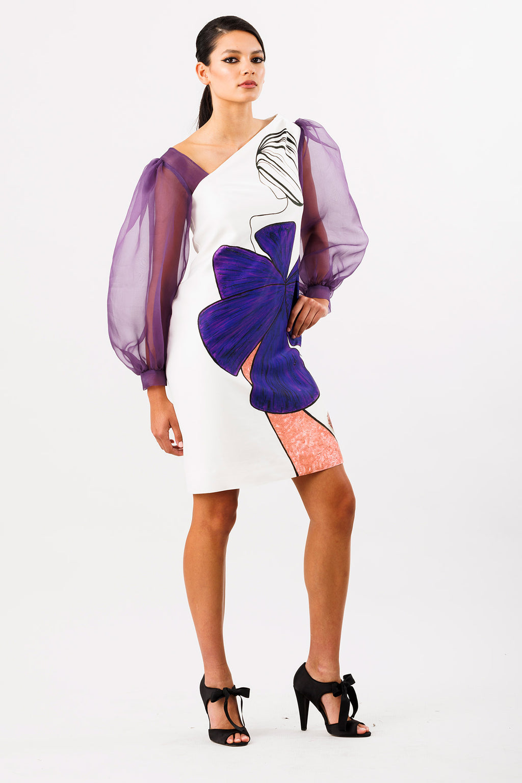 Botanical Bows Silk Bamboo Art Print Shift Dress