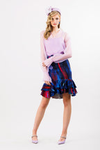 French Riviera Silk Faille Art Print Skirt with Ruffled Hem