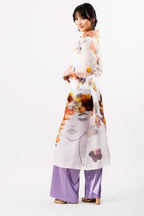 La Belle Silk Organza Doubled Layered Art Print Trench Coat and Tie Belt