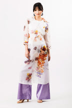 La Belle Silk Organza Doubled Layered Art Print Trench Coat and Tie Belt