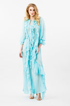 Monaco Silk Georgette Ruffle Gown in Tiffany Blue