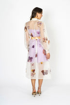 La Belle Sheer Silk Organza Art Print Shirt Dress