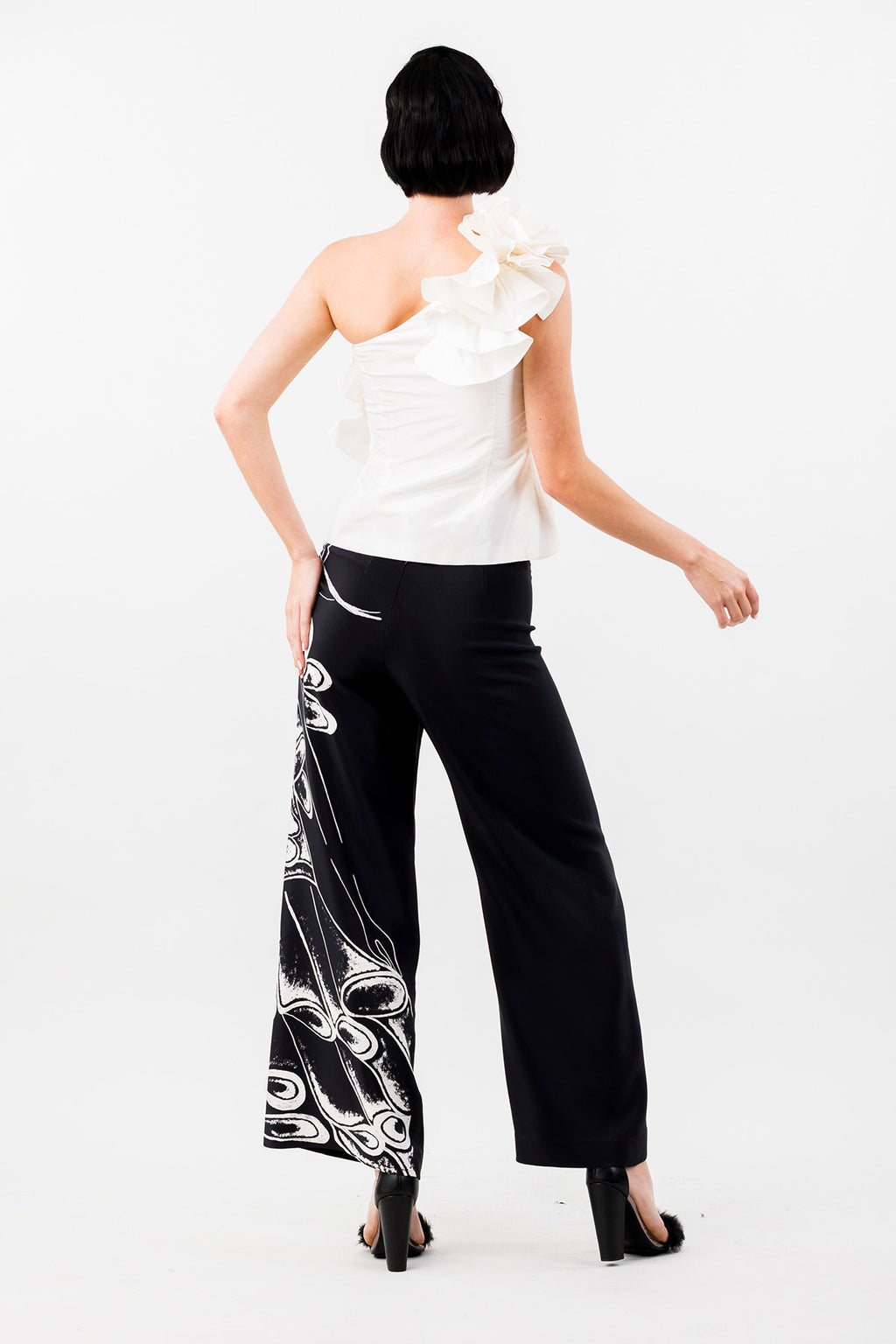 Frolicking Through Florence: Ivory Silk Taffeta One-Shouldered Ruffle Top