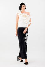 Frolicking Through Florence: Ivory Silk Taffeta One-Shouldered Ruffle Top