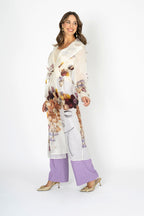 La Belle Silk Organza Doubled Layered Art Print Trench Coat and Tie Belt