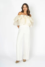 Eclora Flow Ivory Organzza Off-Shoulder Ruffle Top and Tube Top