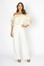 Eclora Flow Ivory Organzza Off-Shoulder Ruffle Top and Tube Top
