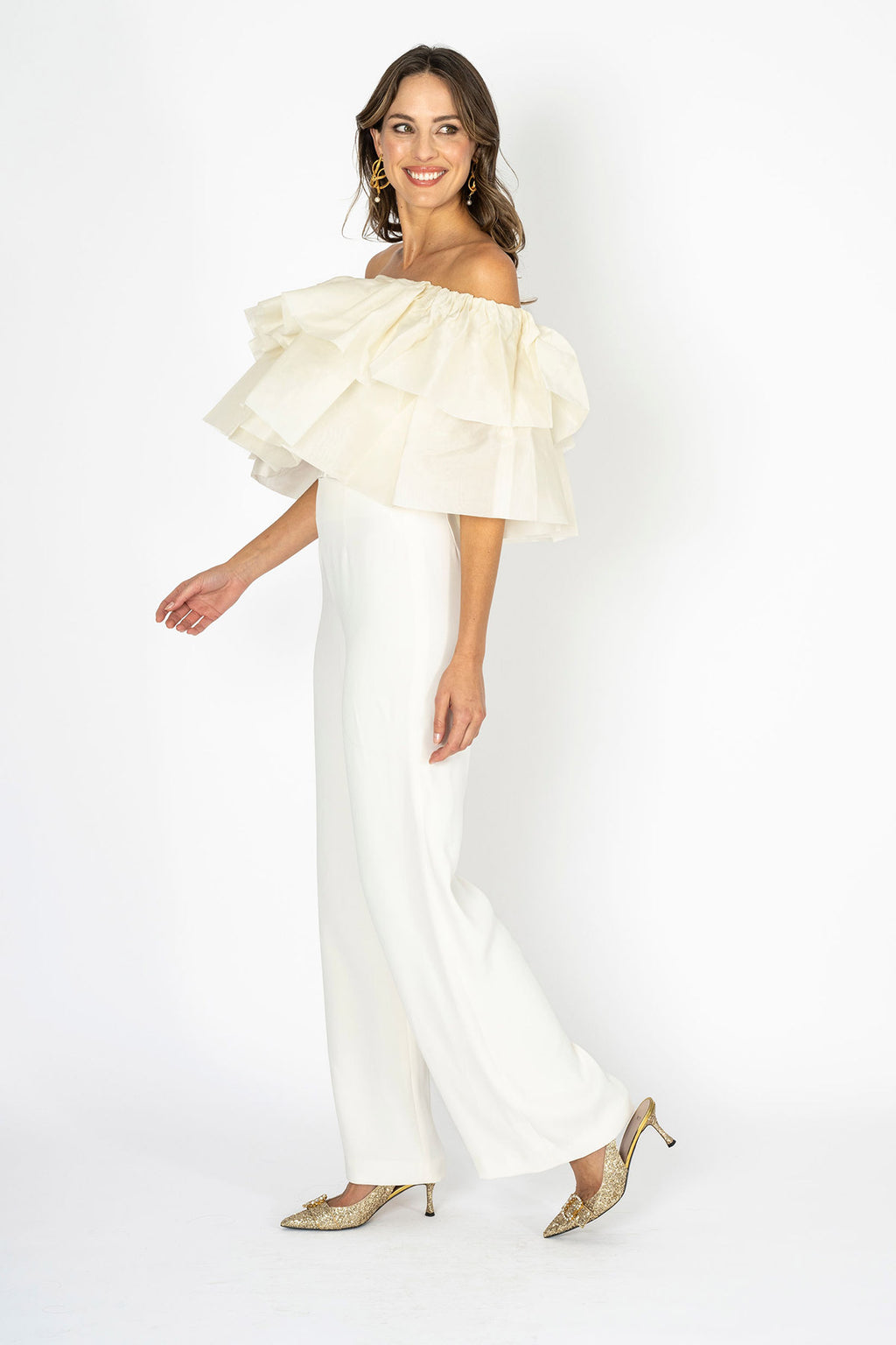 Eclora Flow Ivory Organzza Off-Shoulder Ruffle Top and Tube Top