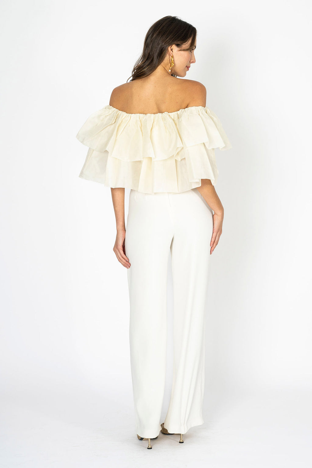 Eclora Flow Ivory Organzza Off-Shoulder Ruffle Top and Tube Top