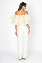 Eclora Flow Ivory Organzza Off-Shoulder Ruffle Top and Tube Top