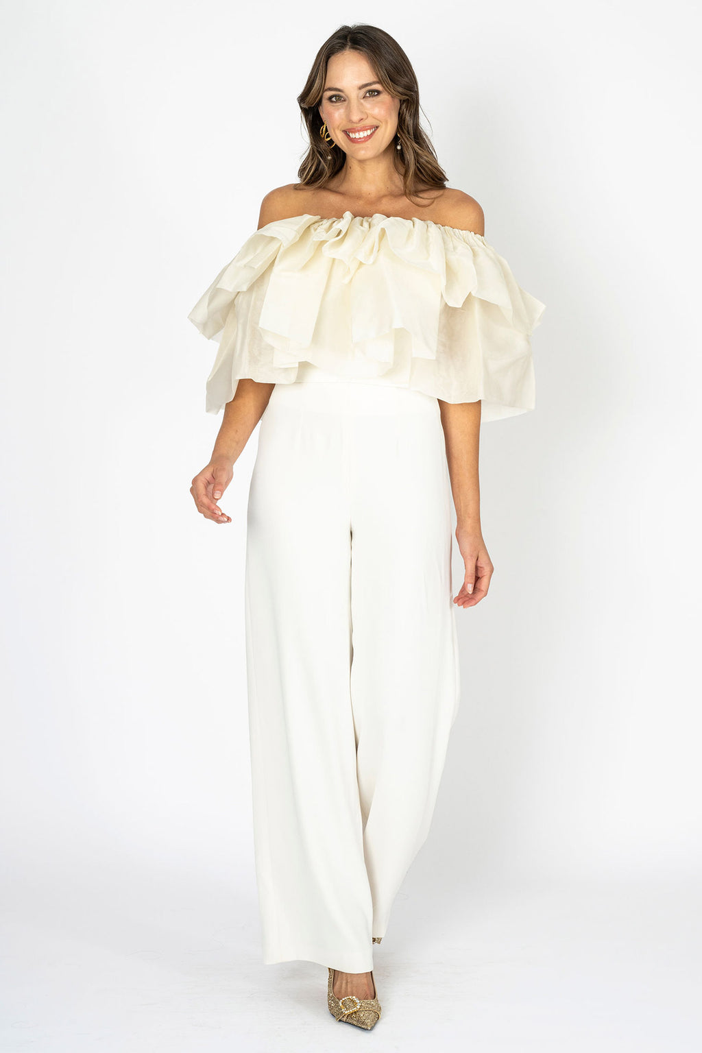 Eclora Flow Ivory Organzza Off-Shoulder Ruffle Top and Tube Top