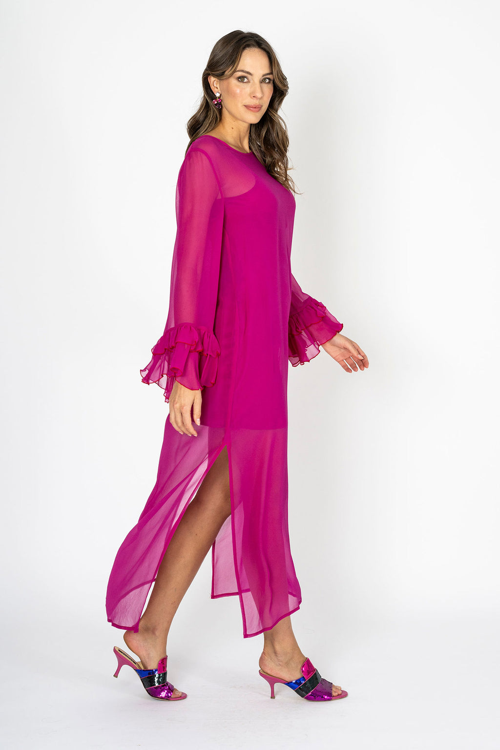 Tea at Athenee Ruffle Dress – Rich Fuchsia