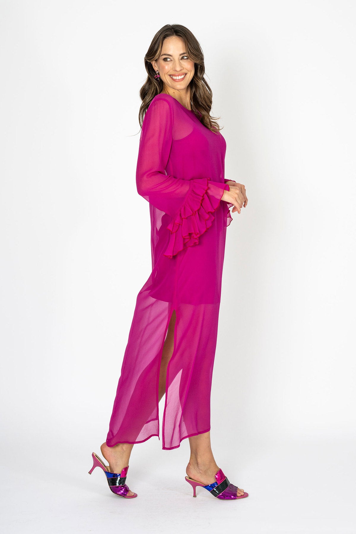Tea at Athenee Ruffle Dress – Rich Fuchsia