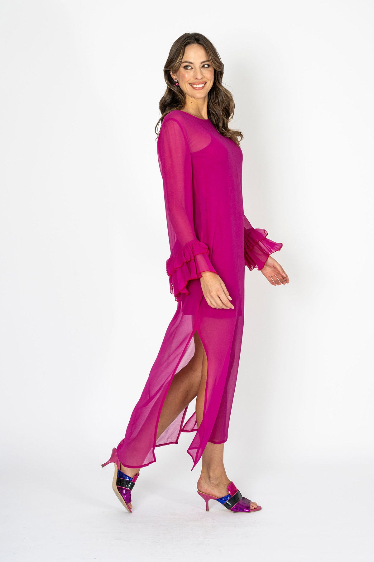 Tea at Athenee Ruffle Dress – Rich Fuchsia