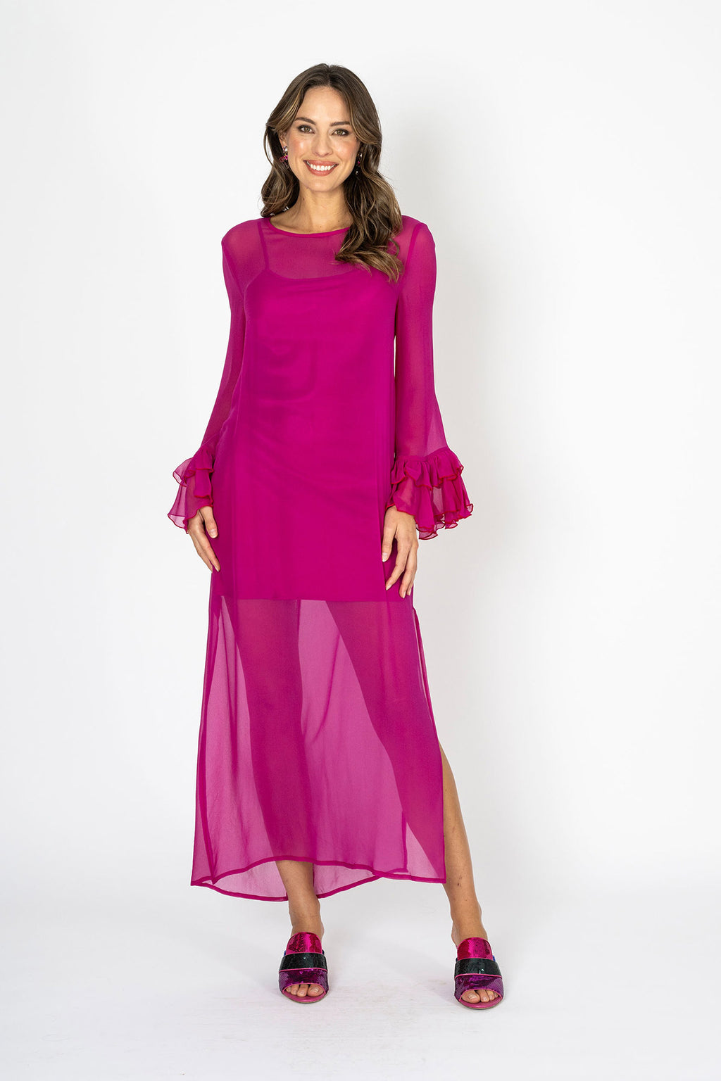 Tea at Athenee Ruffle Dress – Rich Fuchsia