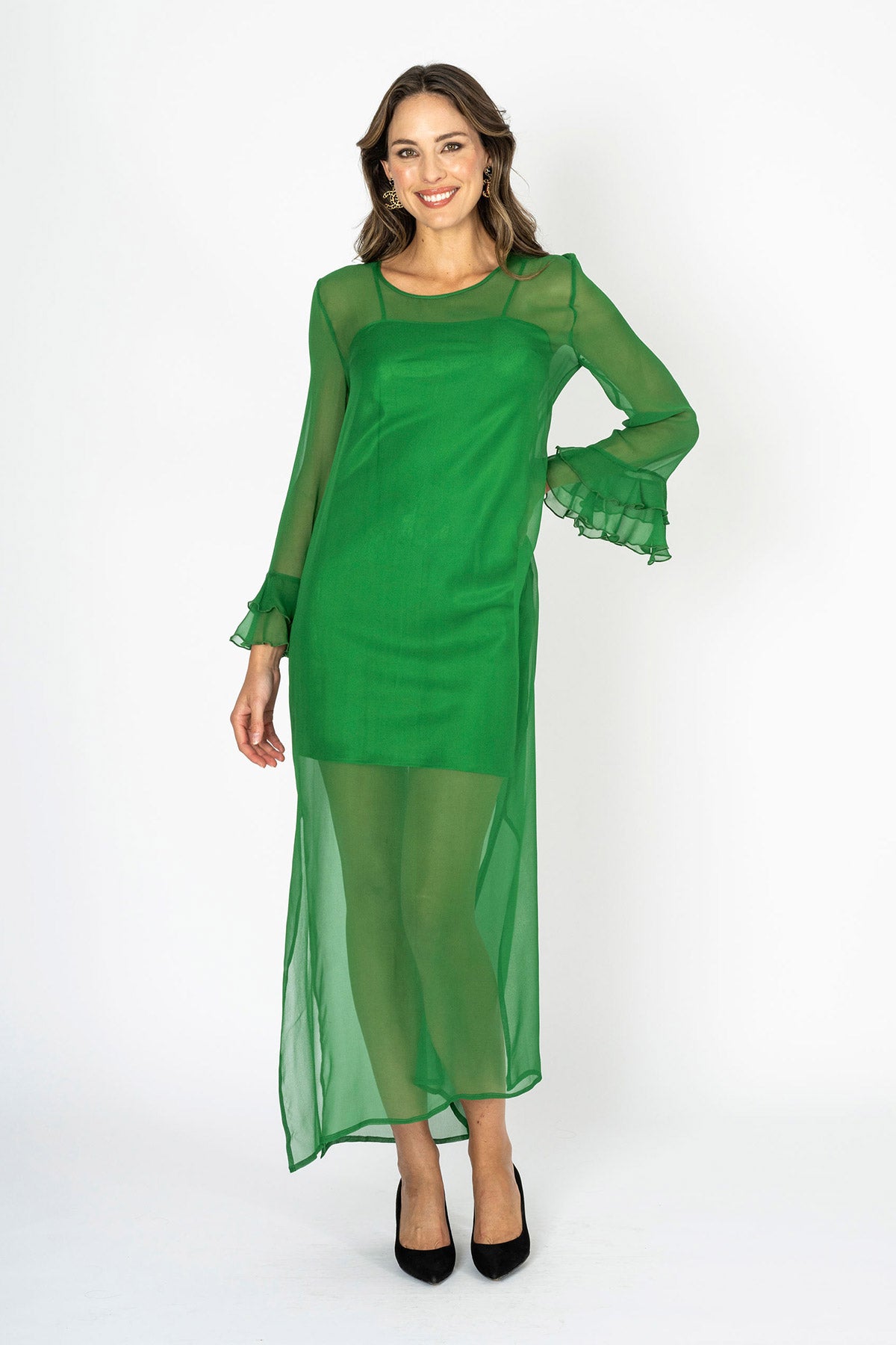 Tea at Athenee Ruffle Dress – Emerald Green