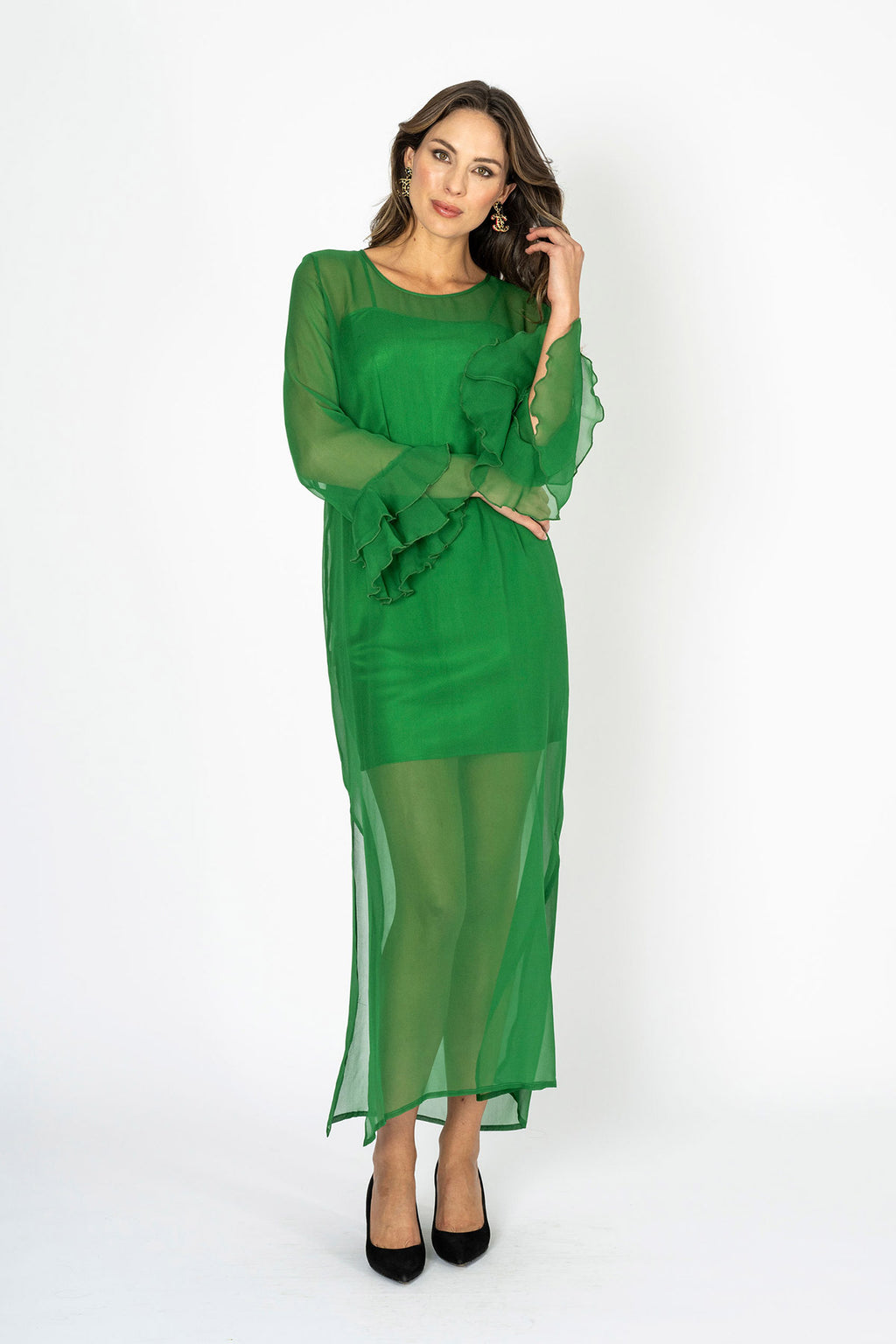 Tea at Athenee Ruffle Dress – Emerald Green