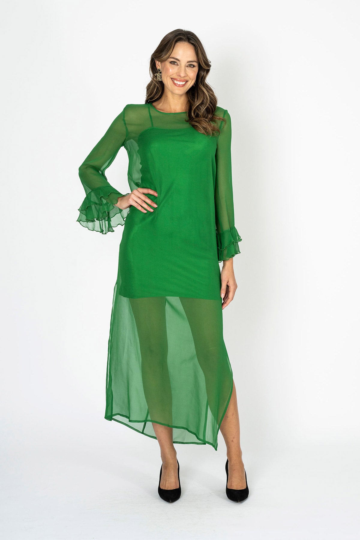 Tea at Athenee Ruffle Dress – Emerald Green