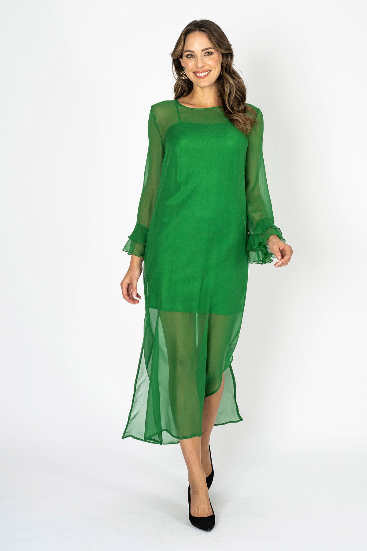 Tea at Athenee Ruffle Dress – Emerald Green – elaurante Pty Ltd