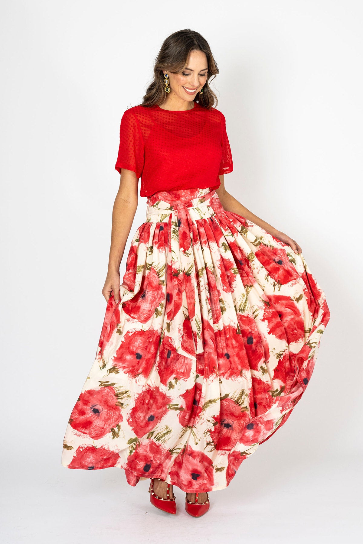 Ivory Rose Skirt with Tie Belt & Top