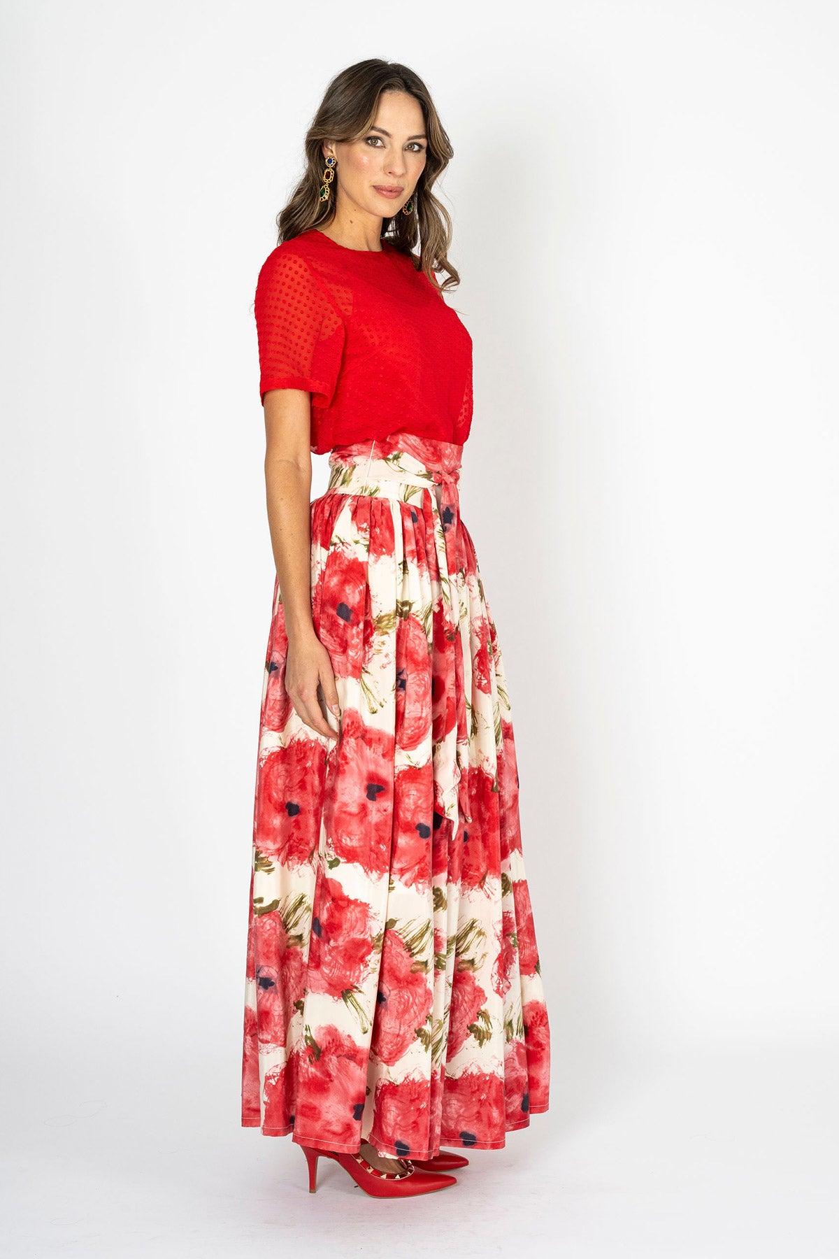 Ivory Rose Skirt with Tie Belt & Top