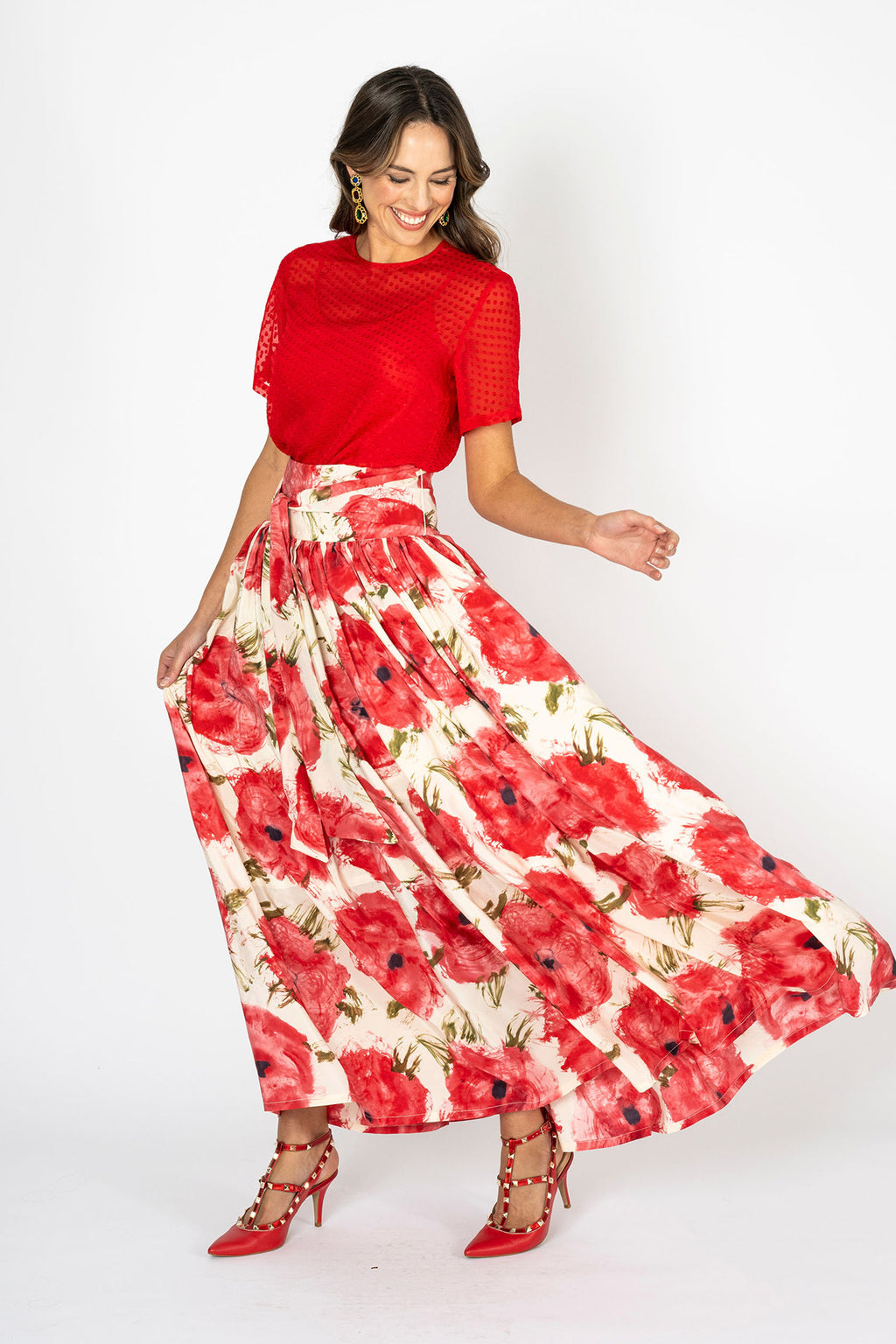 Ivory Rose Skirt with Tie Belt & Top