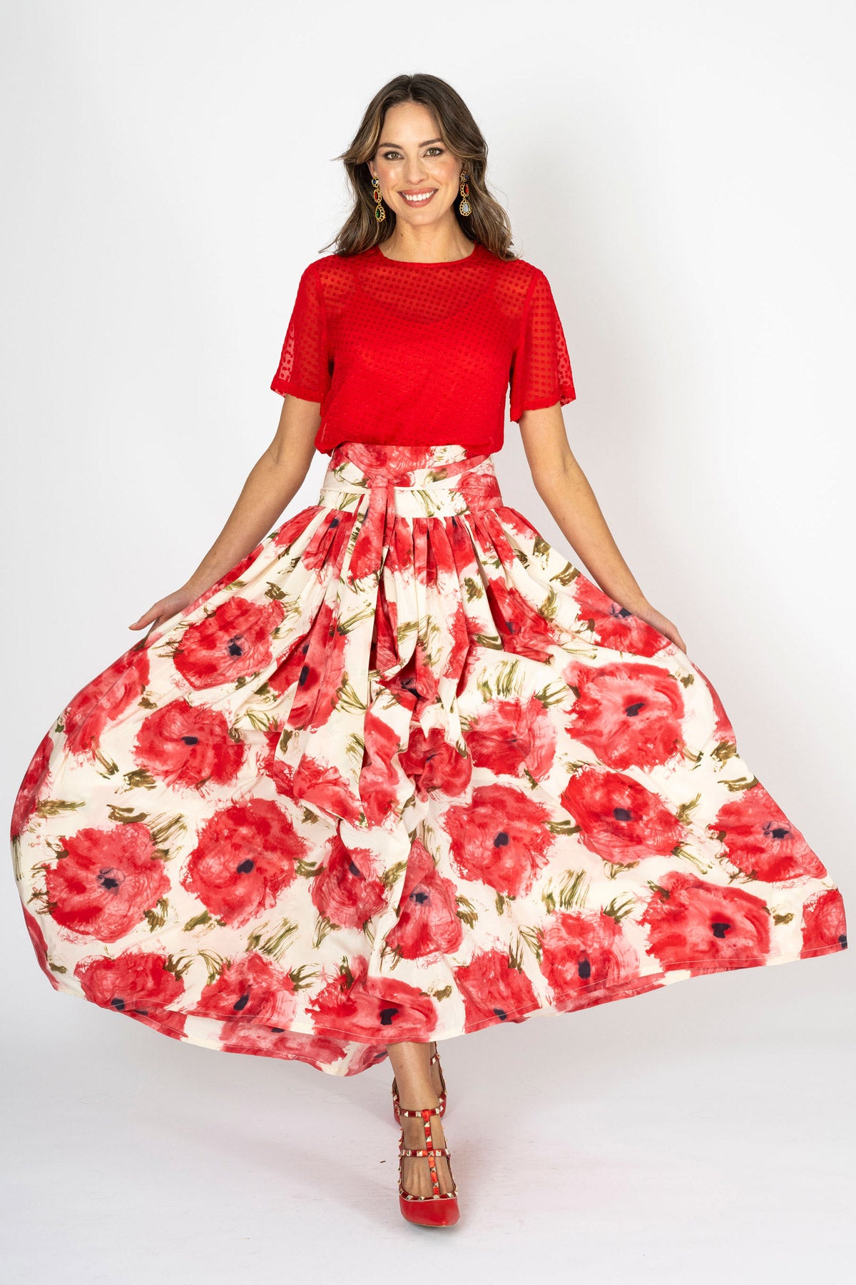 Ivory Rose Skirt with Tie Belt & Top