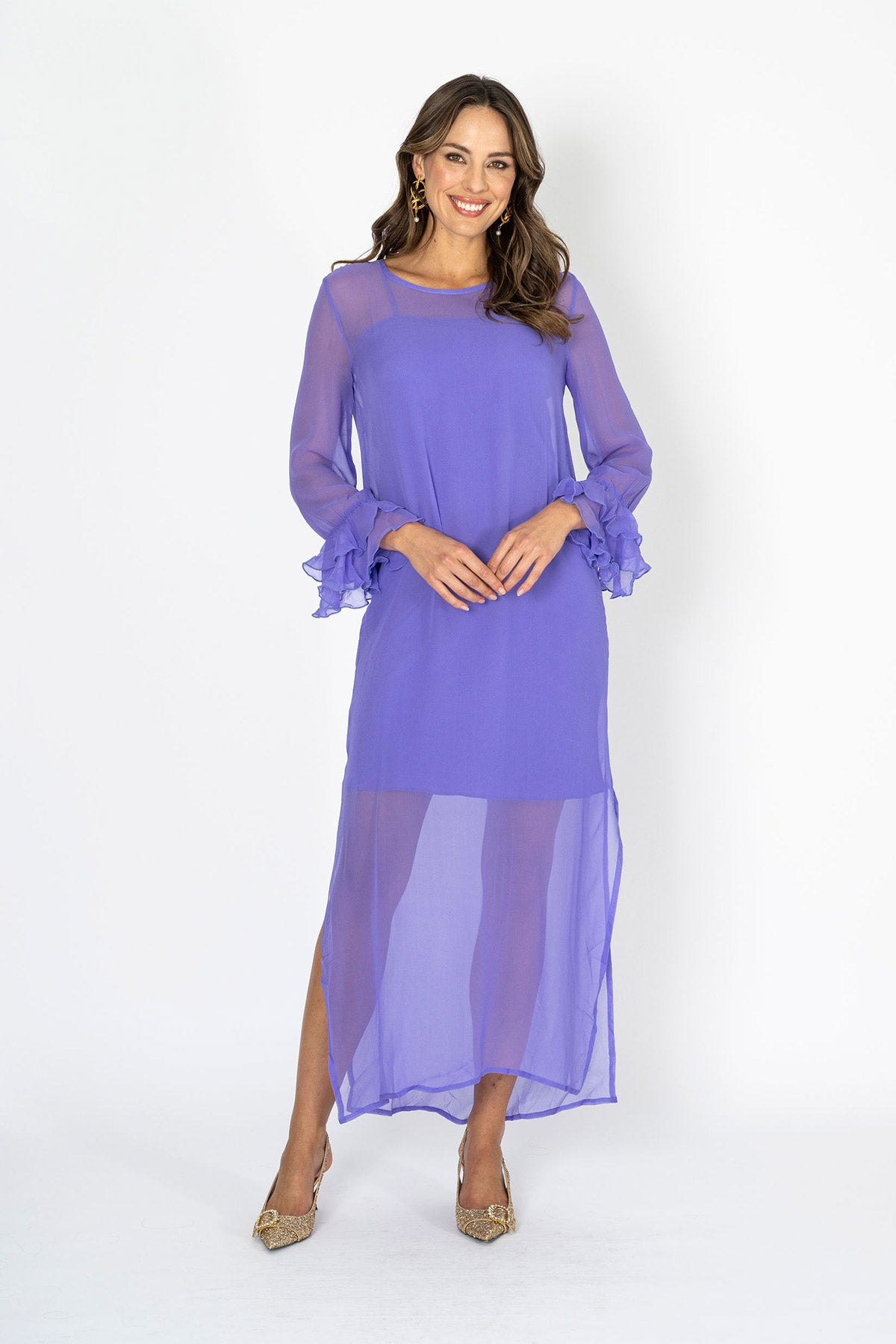 Tea at Athenee Ruffle Dress – Rich Lavender – elaurante Pty Ltd Tea at Athenee Ruffle Dress – Rich Lavender – elaurante Pty Ltd
