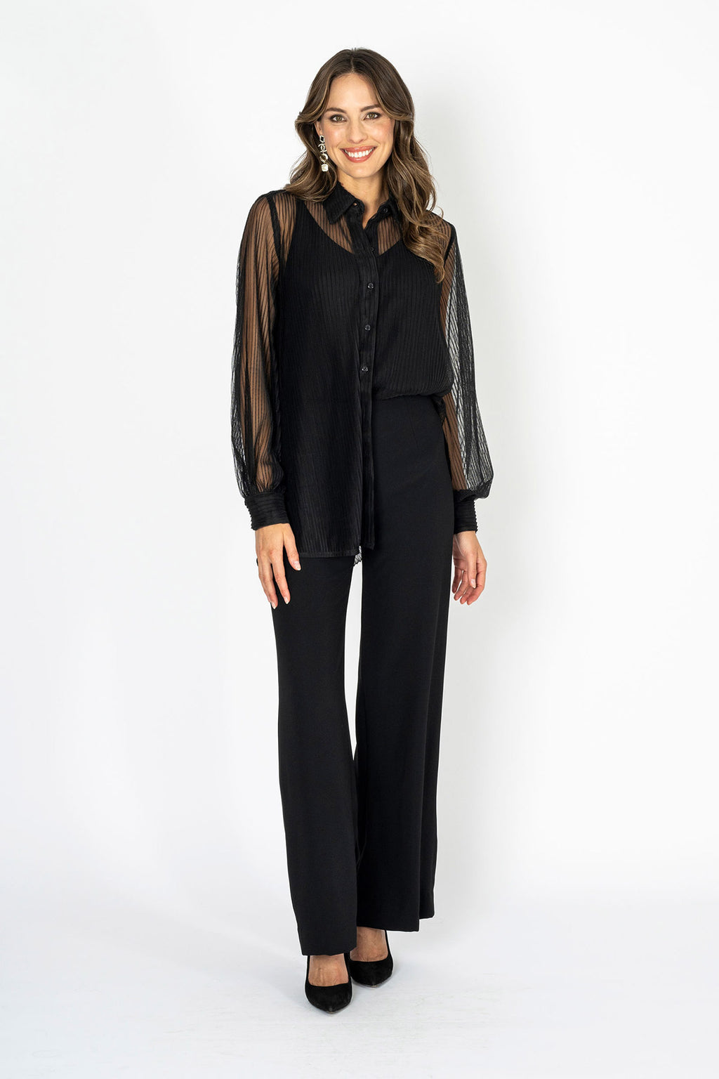 Milanese Magic Black Tuille Pleated Top