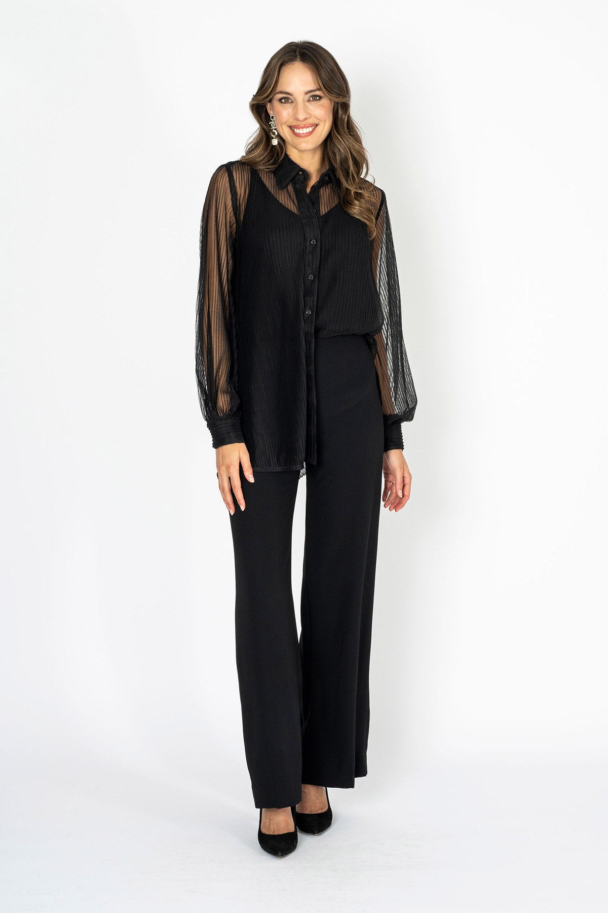 Milanese Magic Black Tuille Pleated Top