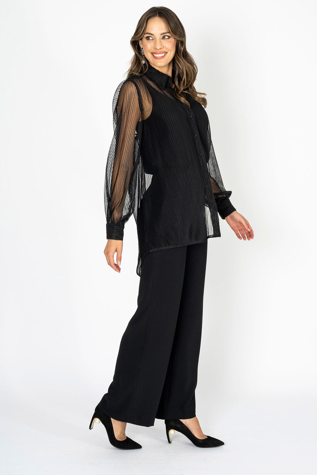 Milanese Magic Black Tuille Pleated Top