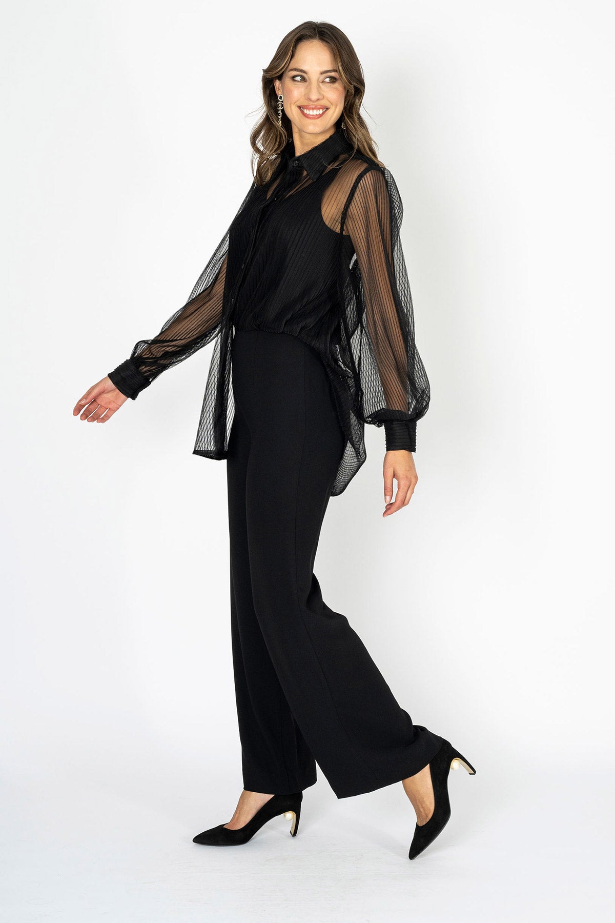 Milanese Magic Black Tuille Pleated Top