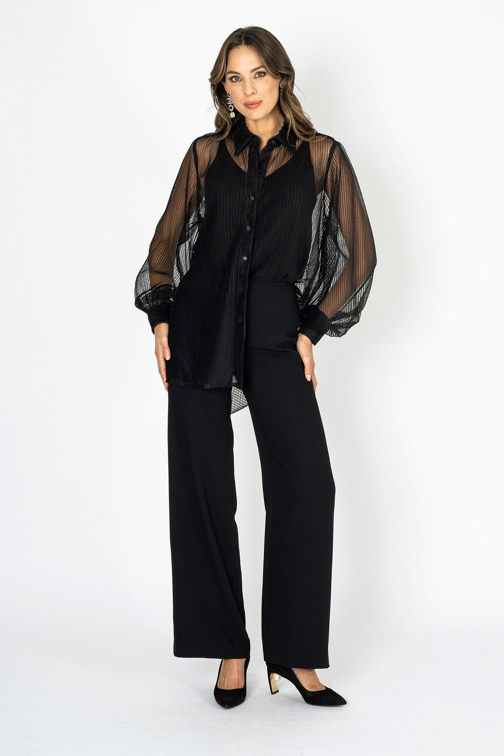 Milanese Magic Black Tuille Pleated Top