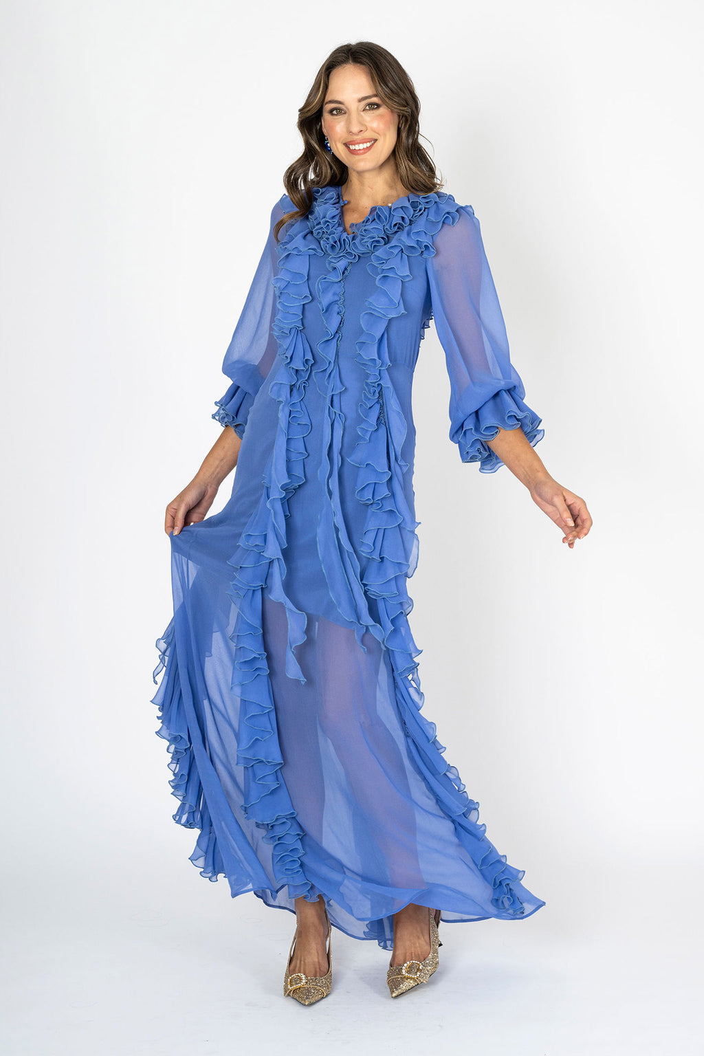 Monaco Magique Ruffle Dress & Slip in Sapphire Blue