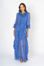 Monaco Magique Ruffle Dress & Slip in Sapphire Blue