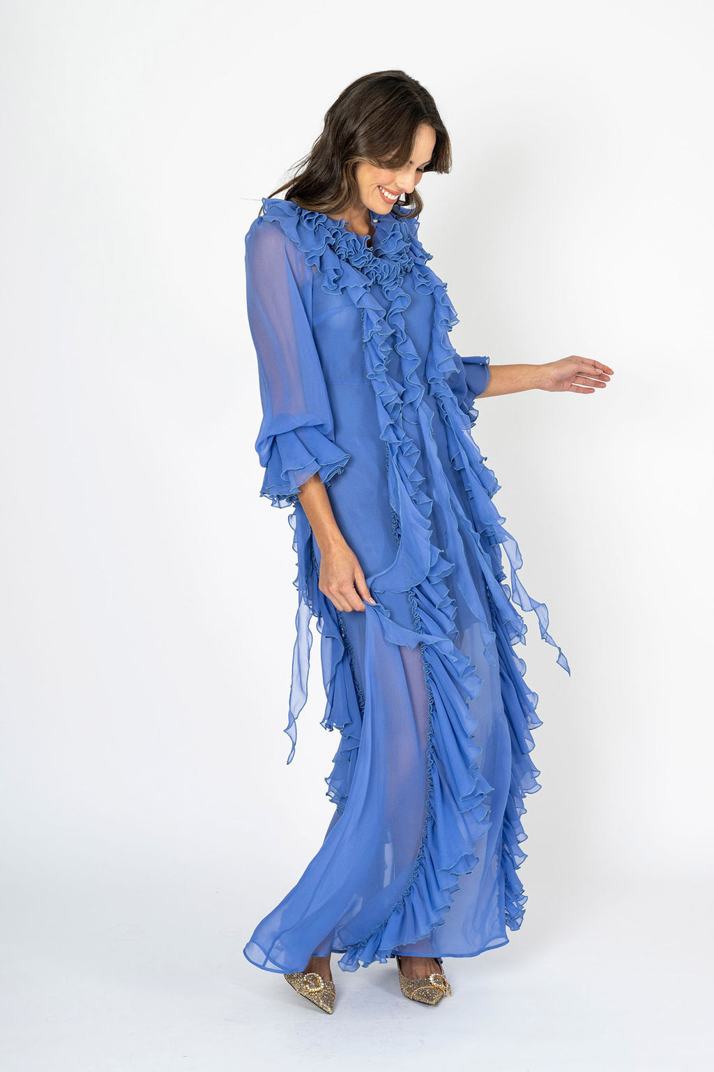 Monaco Magique Ruffle Dress & Slip in Sapphire Blue