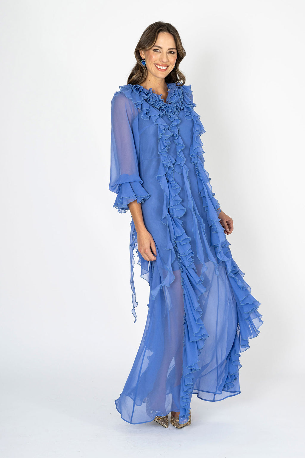 Monaco Magique Ruffle Dress & Slip in Sapphire Blue