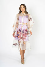 La Belle Sheer Silk Organza Art Print Shirt Dress