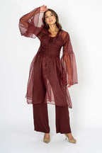 Soiree d'elegance Deep Garnet Hue Organza Dress Top