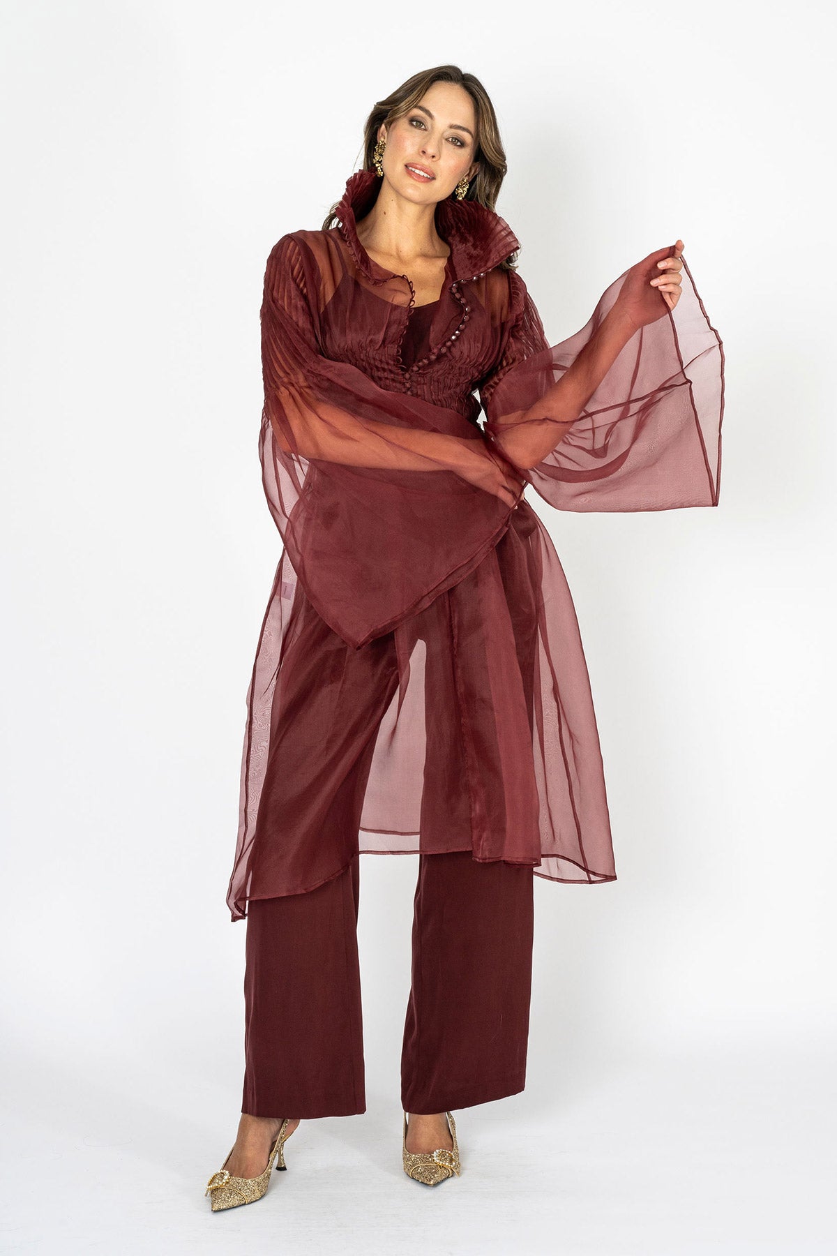 Soiree d'elegance Deep Garnet Hue Organza Dress Top