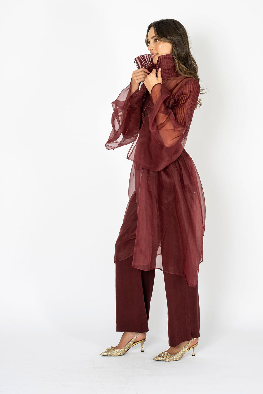 Soiree d'elegance Deep Garnet Hue Organza Dress Top