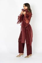 Soiree d'elegance Deep Garnet Hue Organza Dress Top