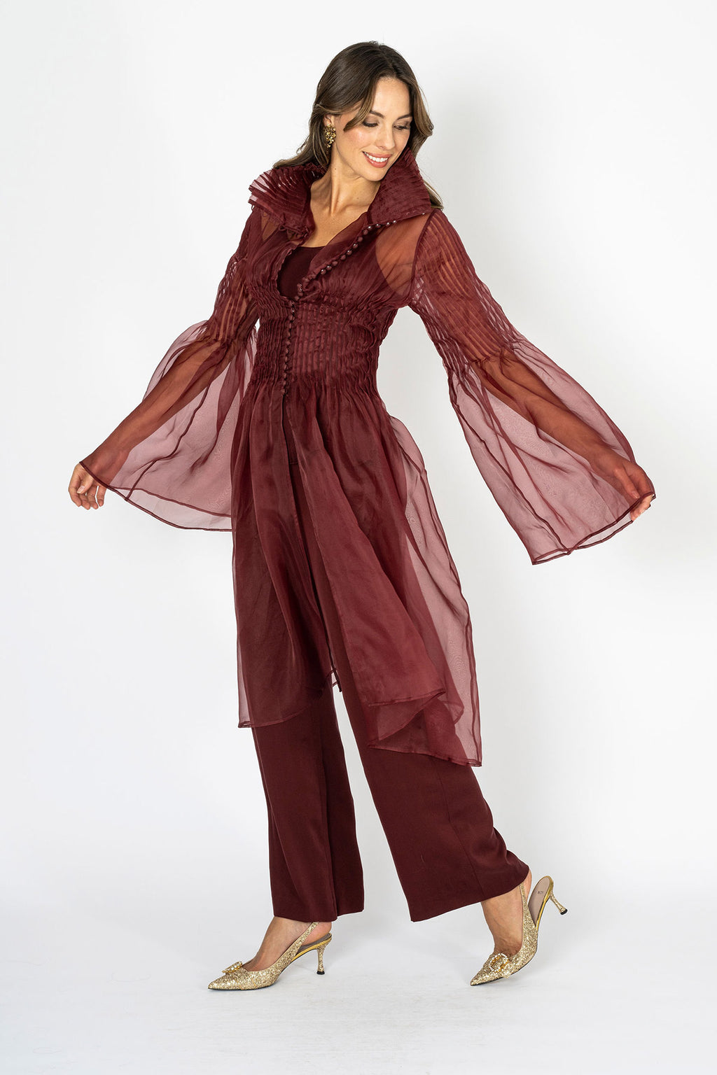 Soiree d'elegance Deep Garnet Hue Organza Dress Top