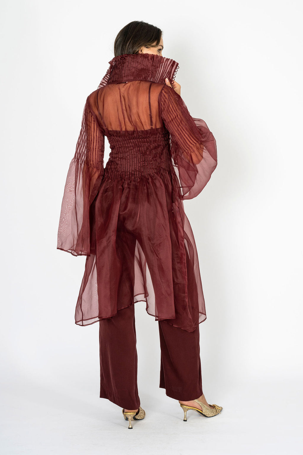Soiree d'elegance Deep Garnet Hue Organza Dress Top