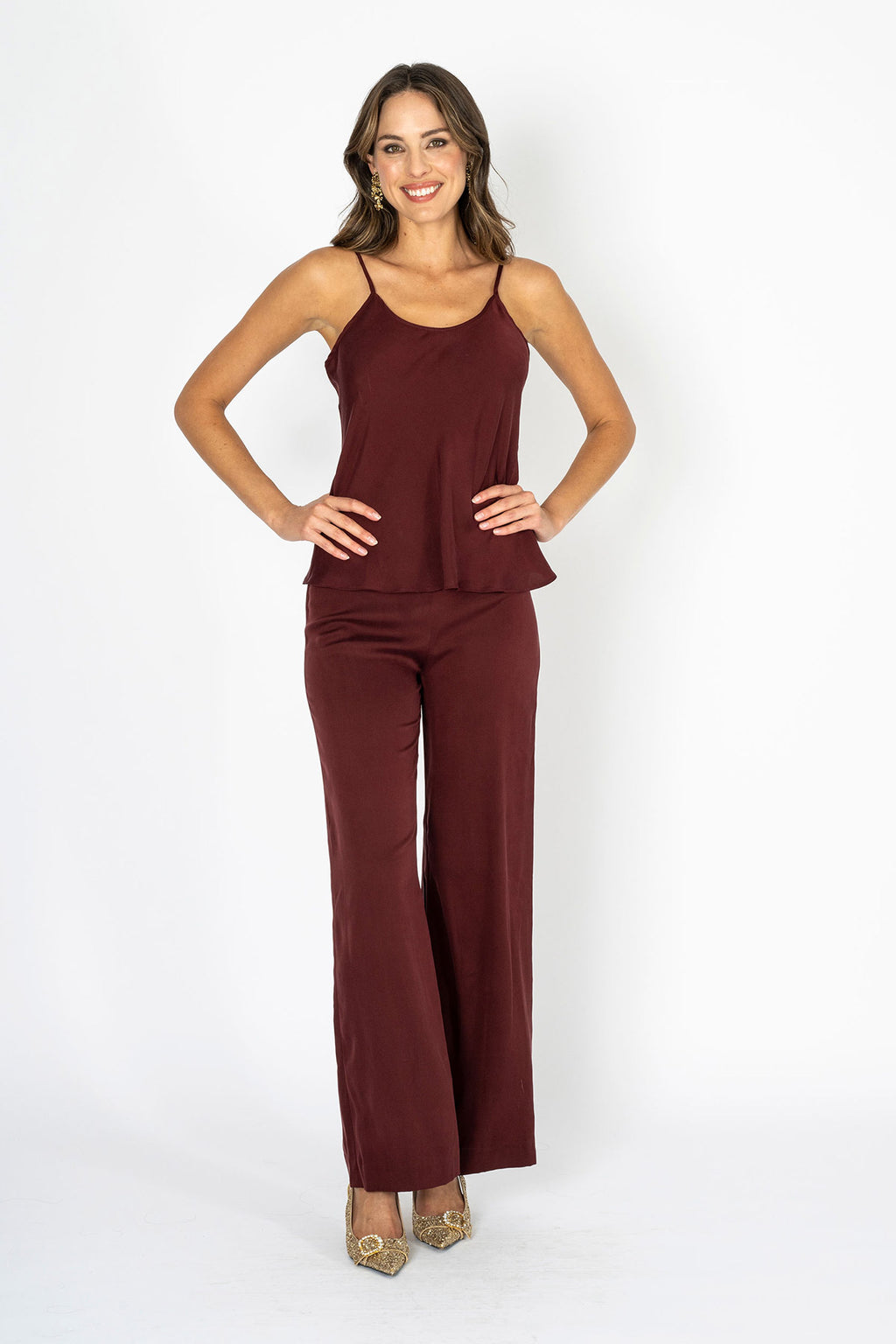 Soiree d'elegance Deep Garnet Hue Slip & Pants