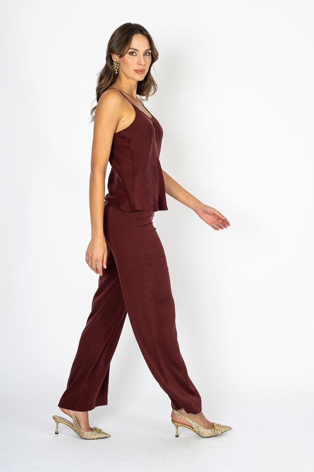 Soiree d'elegance Deep Garnet Hue Slip & Pants